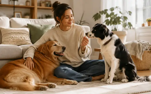Person with dogs representing emotional support and psychiatric service roles